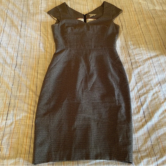 Gray plaid cap sleeve pencil midi dress - Picture 2 of 7